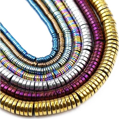 Natural Stone Gold,Purple Flat Round Coin Hematite 3/4/6/8mm Spacers Loose Beads For Jewelry Making DIY Bracelets Accessories