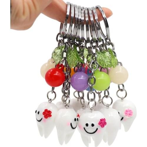10pcs Key Decoration Chain Tooth Shape Cartoon Tooth Decoration Key Pendant Resin Tooth Model For Dental Clinic Exquisite Gifts