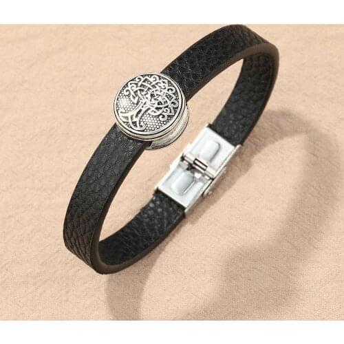 DIY Paracord Beads Tree Of Life Men Bangle For Men PU Leather Viking Symbol Male Dad Birthday Gift Charm Bracelets Bangles