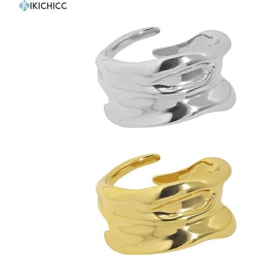 KIKICHICC 925 Sterling Silver Gold Plain Irregular Resizable Geometric Rings Women Thick Large Jewelry For Women Jewels Round