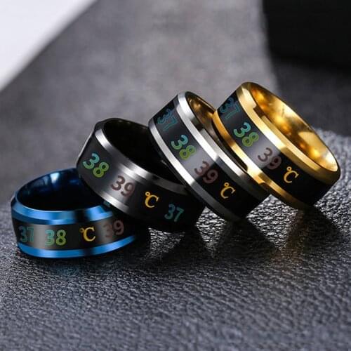 8mm Temperatuur Ring Men Women Titanium Staal Stemming Emotie Gevoel Intelligente Temperatuur Gevoelige Rings Waterproof Jewelry