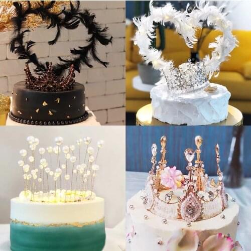 Crown cake decoration adult children QUEEN CROWN Wedding Pearl crown decoration red birthday plug in