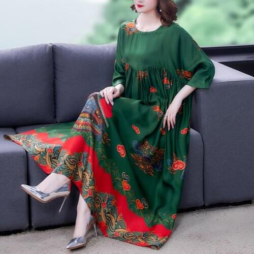 ZUOMAN 5XL Plus Size Loose Mulberry Silk Maxi Sundress 2021 Summer Casual Floral Boho Beach Midi Dresses Elegant Bodycon Party