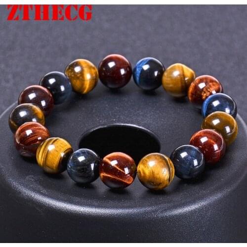 Trendy Colorful Tiger Eyes Beads Bracelet Men 8mm 10mm 12mm Charm Natural Stone Braslet For Man Handmade Beaded Jewelry Pulseras