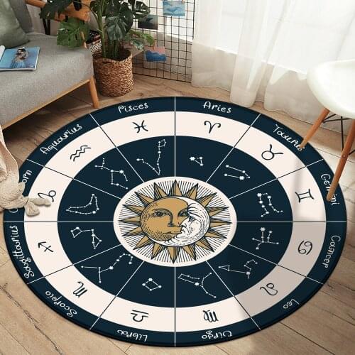 Fashion Twelve Constellation Art Circular Area Rug F Flannel Rug Baby Family Living Room Horoscope Bedroom Rug Bath Mat Zodiac