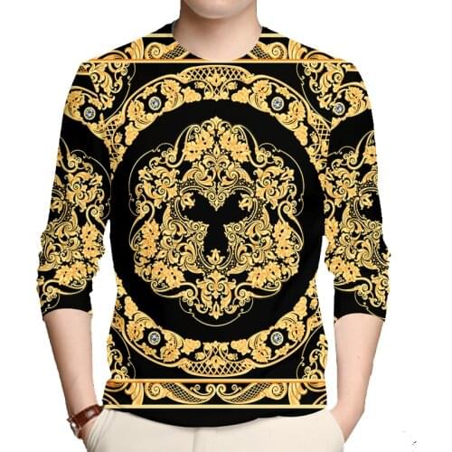 IFPD EU Size Men Golden Flower T-shirt Summer 3D Print T-Shirt Homme Long Sleeve Luxury Royal Baroque Mens Clothes Dropshipping