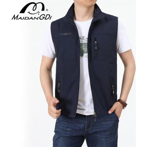 MAIDANGDI Mens Waistcoat Jackets Vest 2021 Summer New Solid Color Stand Collar Climbing Hiking Work Sleeveless With Pocket