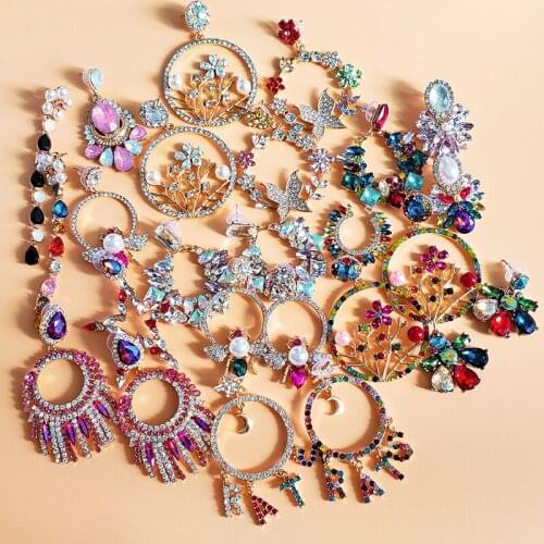 JURAN INS 2021 New Arrivals Tassel Earrings for Women Crystal Flower Drop Earrings Long Fringed Dangle Earrings Wedding Jewelry