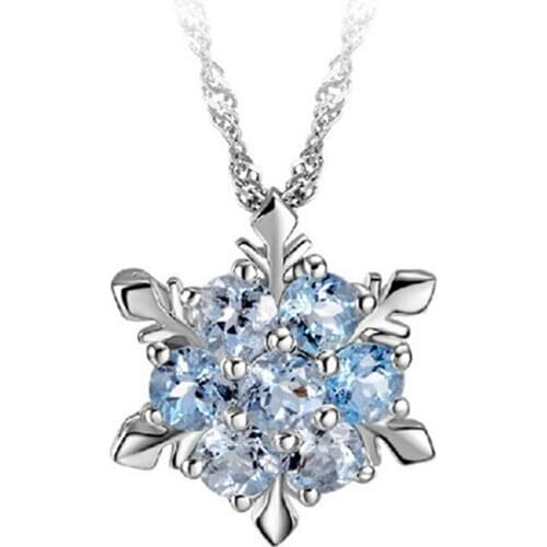 New Charm Vintage Lady Blue Crystal Snowflake Zircon Flower Necklaces & Pendants Jewelry Gift For Women Girls Wholesale