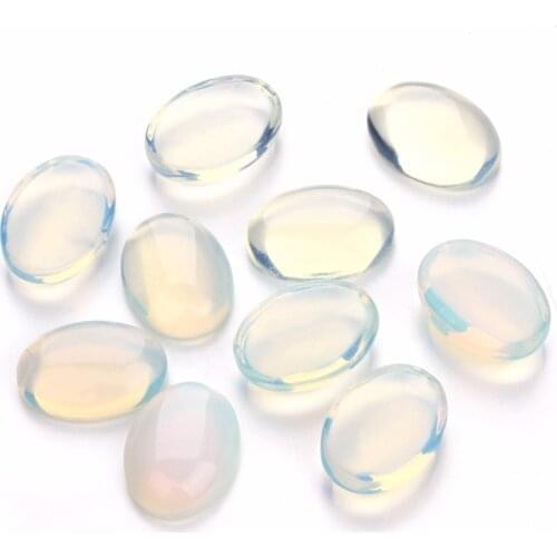Wholesale New Fashion 10pcs Natural Bulk White Opal Beads 10x14 13x18mm Flat Back Oval Cabochons Stone Beads for Jewelry Makings