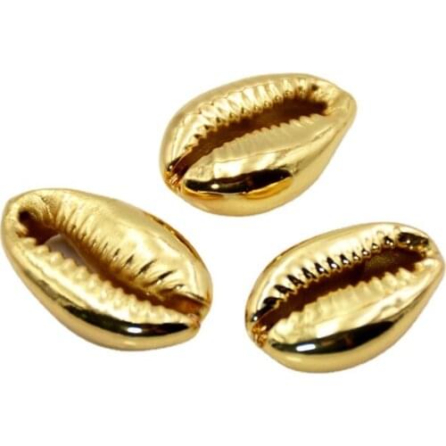 Wholesale golden shells beads seashell charm gold plating color bead cowrie shells charms for jewelry making