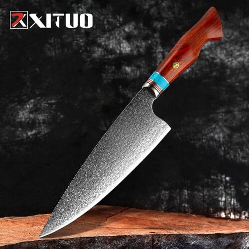 XITUO 8.5" Professional Chef Knife VG10 Japanese Damascus Steel Meat Cleaver with Non-Slip G10 Handle Kitchen Cooking Tool