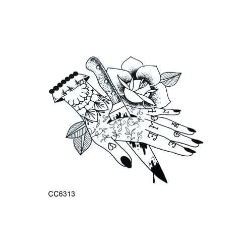 Rocooart CC6313 6x6cm Impale Hand Blood Waterproof Temporary Tattoo Sticker Old School Style Body Art Water Transfer Fake Tattoo
