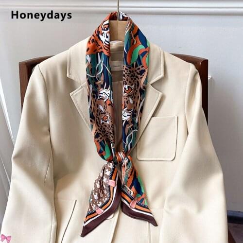 Luxury Brand Animal Print Pointed Long Silk Scarf Wrist Towel Neckerchief Headband for Ladies Multi-function Decorative Scarves