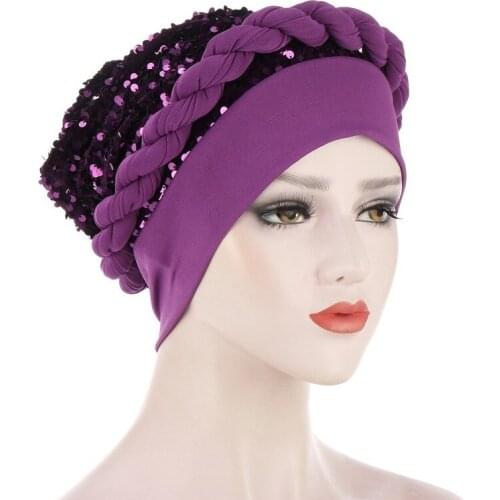 Bonnets Fashion Multi-functional New Multi-color Flat Hat Brim Forehead Sequin Braid Hat Muslim Turban Hat Sequin Braid 199