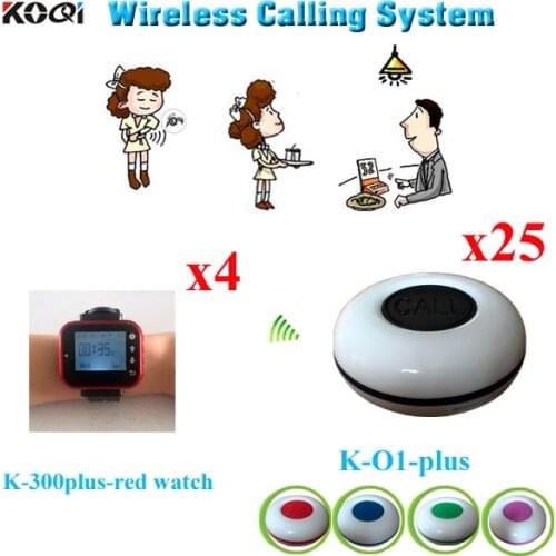 Calling Waiter System CE Passed Electronic Pager For Restaurant Equipment ( 4pcs watch receiver + 25pcs call buzzer)