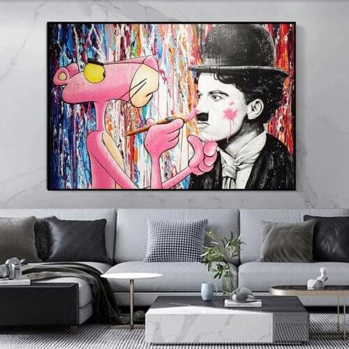 Modern Graffiti Pink Leopard Canvas Painting on The Wall Posters and Prints Pop Street Art Pictures for Living Room Decoration