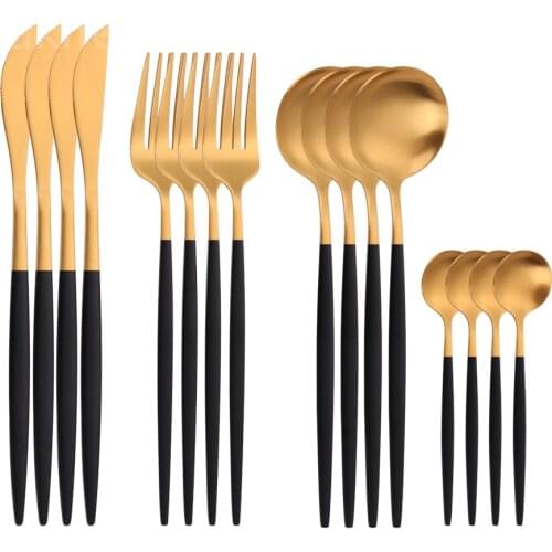 Black Gold Flatware Stainless Cutlery Set Dinner Fork Knife Table Spoon Tableware Zero Waste Eco Friendly Matte Dinnerware Set