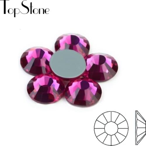 TopStone Luxury HotFix Rhinestones Fuchsia Rose Pink Peach Color Iron On Flatback Hot Fix Glue On Stones For Dress Making