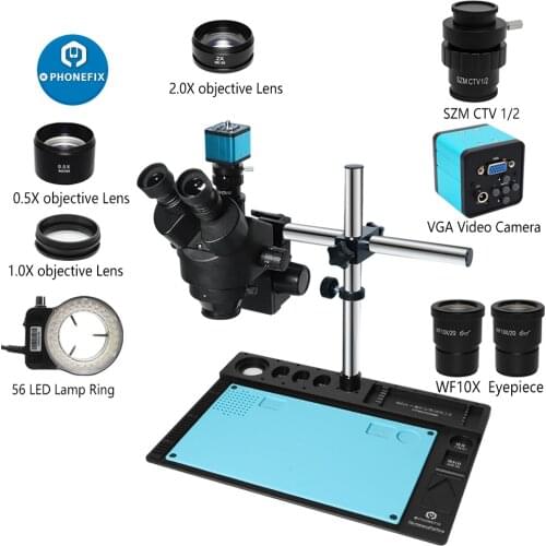3.5X-90X Simul-Focal Trinocular Microscopio Adjustable Double Rod 0.5X C Mount SZM CTV 1/2 Adapter 38MP VGA Microscope Camera