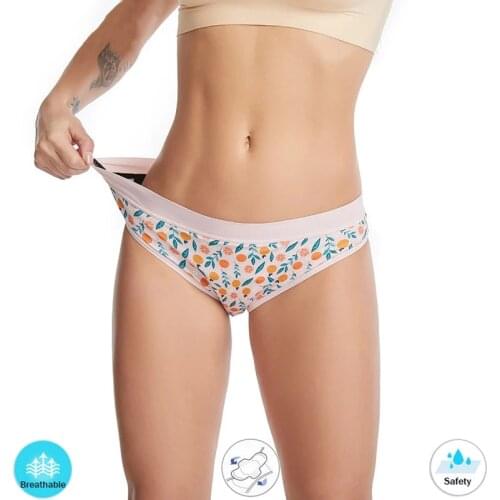 Menstrual Panties For Women Cute Print Girlys Physiological Period Briefs 4-Layer Leakproof Mid-Waist Breathable Cotton Lingerie