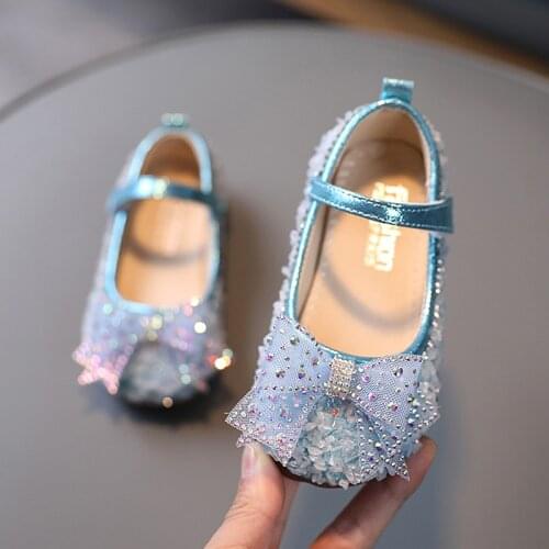 Girls Princess Shoes Bowknot Rhinestone Mary Janes Shoes Flats Kids Children Baby Wedding Party Dance Shoes Non-slip Spring
