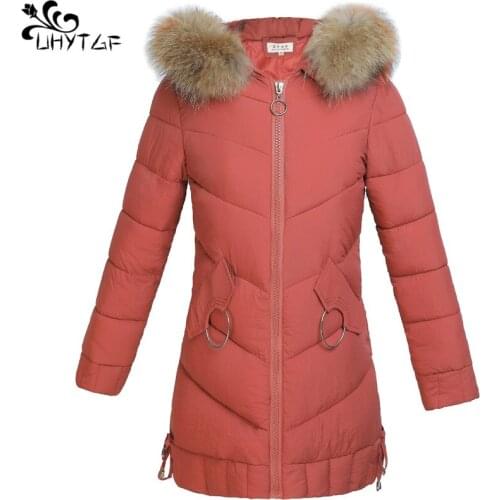 UHYTGF New Down cotton Parka Women Winter Coat Female Cotton Hooded Jacket Plus size Thick Warm Winter Women Overcoat Coats X508