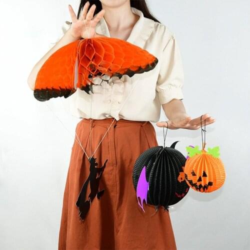 Halloween Decoration Paper Honeycomb Ball Ceiling Hanging Decor Pumpkin Bat Skull Horror Props for Home Halloween Party Supplies