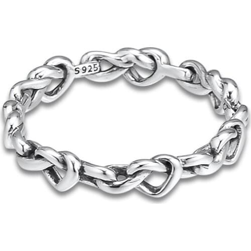 Knotted Hearts Band Rings 100% 925 Sterling-Silver-Jewelry Free Shipping
