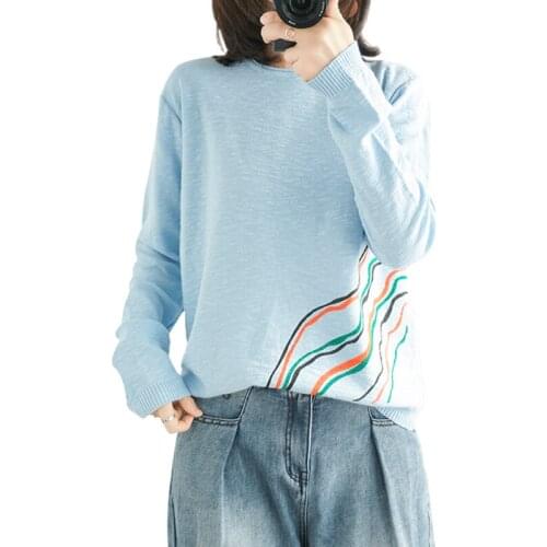 Spring and autumn new O-neck 100%cotton and linen knitted long-sleeved sweater women loose hedging thin casual bottoming shirt