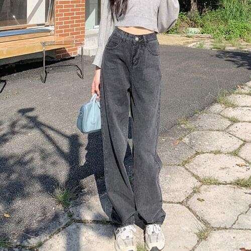 Vintage High Waist Loose Wide Leg Pants Side Pockets Zipper Fly Boyfriend Jeans for Women 2021 Fall All-match Denim Pantalones
