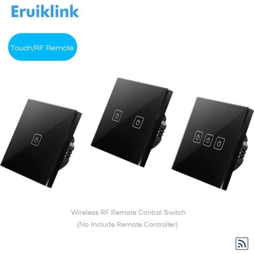 Eruiklink EU Type 1 2 3 gang 1 Way Wireless Remote Control Light Switch,RF433 Wall Touch Switch Panel,no Remote Controller,Black