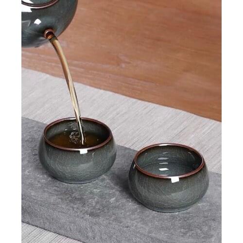 WIZAMONY 2pcs!!longquan celadon kung fu tea cup single cup ceramic tasting cup brother kiln iron glaze tea cup master cup