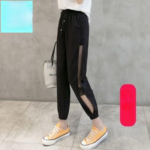 2021 Summer Women New Joggers Harem Pants Patchwork Mesh Transparent Female Pant High Waist Loose Casual Sport Trousers X39