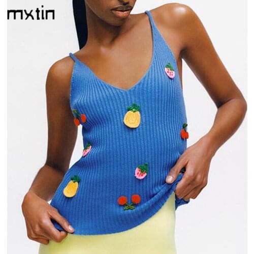 2021 Women Fashion Embroidery Knitted Vest Sweater Spring V Neck Sleeveless Female Jumper Waistcoat Harajuku Casual Tops