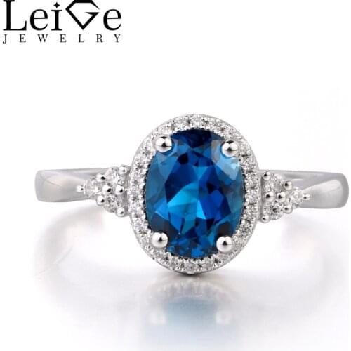 Leige Jewelry London Blue Topaz 925 Sterling Silver Ring Fine Gemstone Birthstone Oval Cut Engagement Wedding Ring Gifts for Her