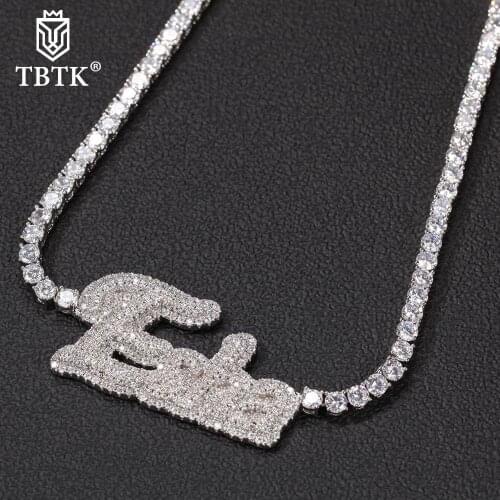 TBTK Customized Name Necklace Cursive Letter Ice Out Handmade Pendant CZ Tennis chain Necklaces Women Hiphop Jewelry Best Gift