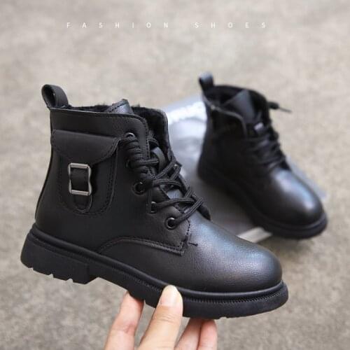 9S4U Winter Girls Martin Boots Leather Sport Shoes For Children Warm Boots Fashion Soft Bottom Princess Snow Boots Kids Sneakers