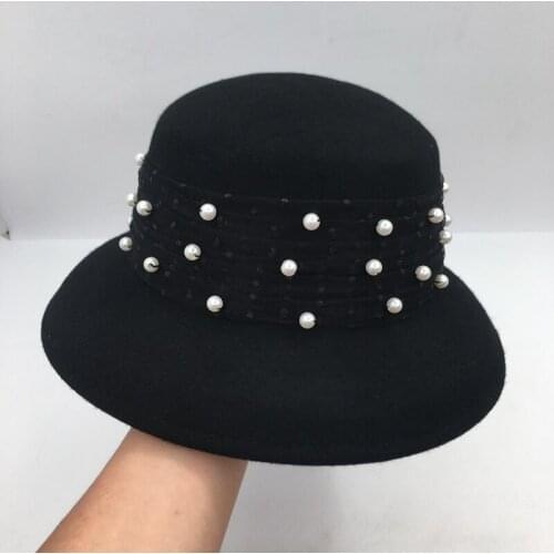 Winter Hepburn wool Elegant lady in England womens bucket hat color pearl yarn sweet