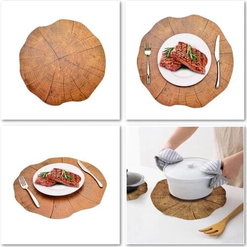 1/2Pcs Dining Tableware PP Materials Wood Grain Pad Table Mats Lotus Shape Desk Decoration Coaster for Dining Table Pad Decor