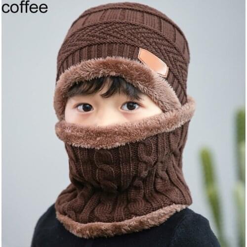 2021 Kids Beanies Keep Warm Plush Knitted Ribbed Children Winter Supplies Hat Scarf Set Girl Boys Ring Scarves For Boys Girls