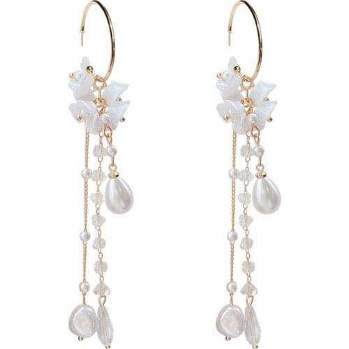 2021 Fashion Jewelry New Gold Plated Long Tassel Crystal Beads Flower Pearl Earrings Unusual Brincos Stud Earrings For Women