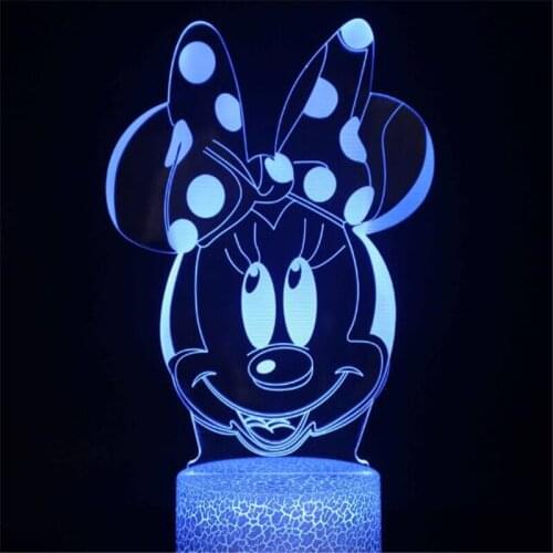 Disney Minnie Mouse 3D Night Lights Kids Anime Lamp for Decoration Visual Novelty Lighting Christmas Gift Illuminator Lampara