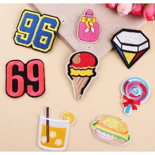 50pcs/Lot Hamburg Drink Embroidery Patches Letters Clothing Decoration Accessories Diy Iron Heat Transfer Applique