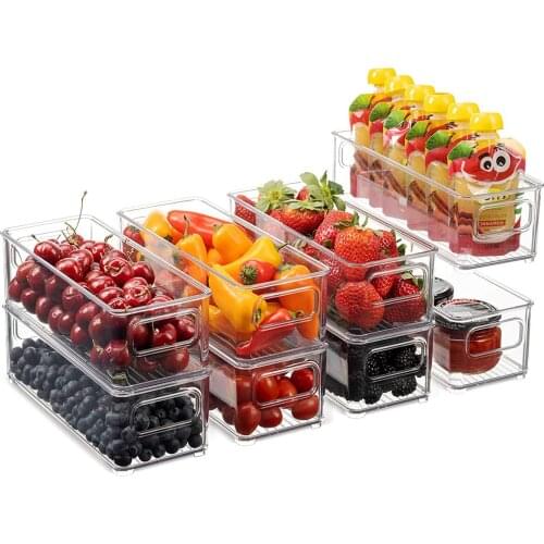 6pcs Stackable Plastic Food Storage Bins Refrigerator Organizer with Handle for Pantry Fridge, Freezer, Kitchen,Cabinets