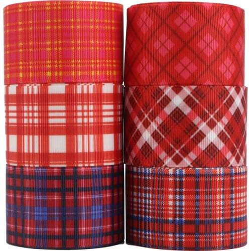 Free Shipping 50 Yards 16mm-75mm Red Plaid Pattern Grosgrain Ribbon For Handmade Bow Sewing Supplies