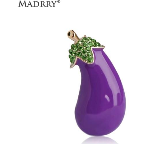 Madrry Eggplant Shape Brooches Vivid Vegetables Accessories Alloy Metal Purple Enamel Polish Broche Badge Hijab Pins Bijoux