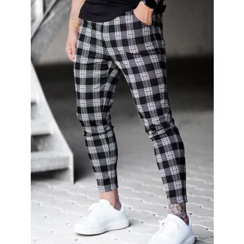 New Fashion Men’ s Sport Pants, Boys Plaid High Waist Trousers Pencil Pants for Spring Fall