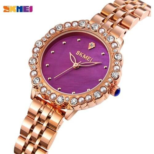 Luxury quartz watch women pearl diamond bracelet wristwatches skmei top brand stainless steel waterproof ladies watches clock