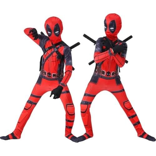Kids cosplay Costume Boys Superhero Deadpool mask suit Jumpsuit Bodysuit Halloween party Costume For boy girls